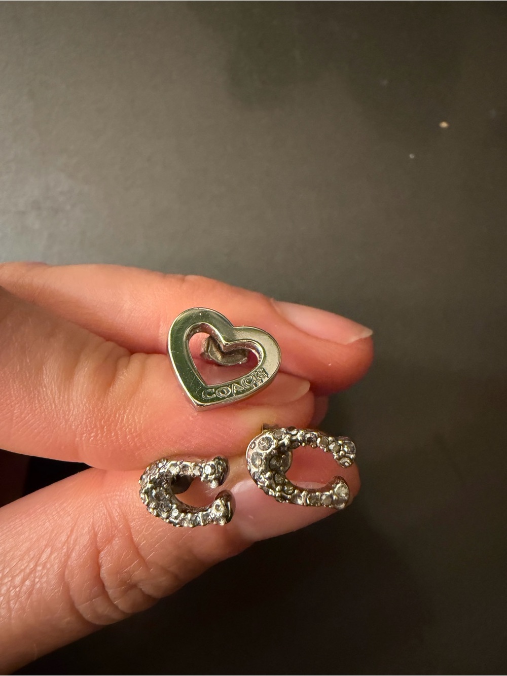 Coach Silver Pavé C Stud Earrings - Picture 3 of 5